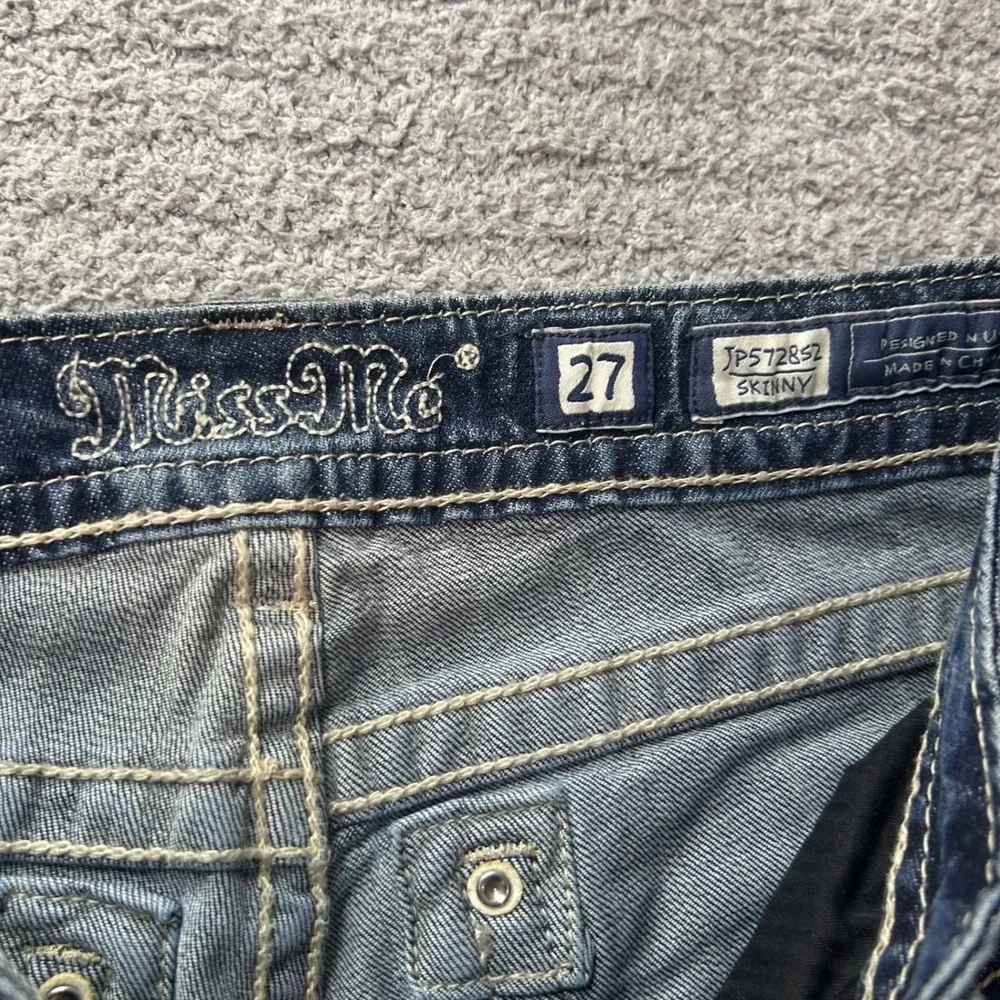 Miss Me Skinny Jeans Fleur De Lis Embellished Blue 27 Y2K Western McBling Rodeo